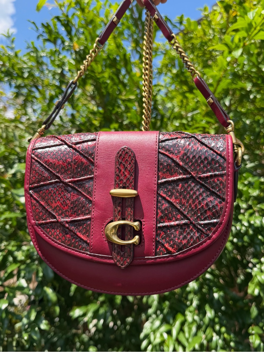 EUC Coach 1941 Saddle 20 Snakeskin Quilting Scarlet Leather Crossbody 47765